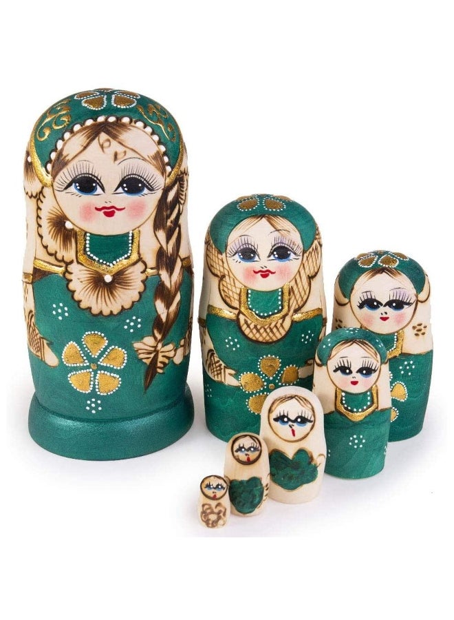 Nesting Dolls Matryoshka Wooden Stacking Nested Set 7 Pcs Handmade Toys for Kids Children  Mother's Day Birthday Home Room Decoration - Image 1